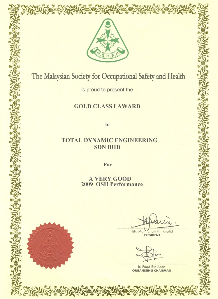 2009 MSOSH Gold (Class I) Award